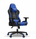 كرسي ألعاب جلد فاخر أزرق وأسود بمسند رأس